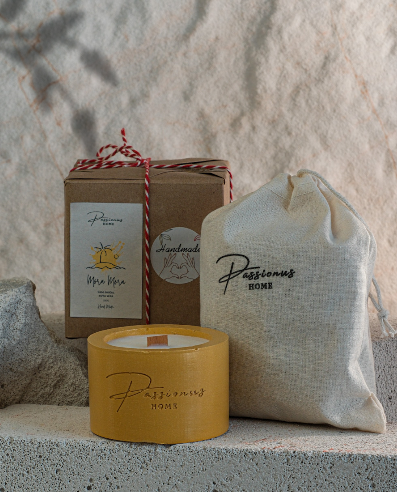 sarı beton kokulu mum silindir anele paketleme