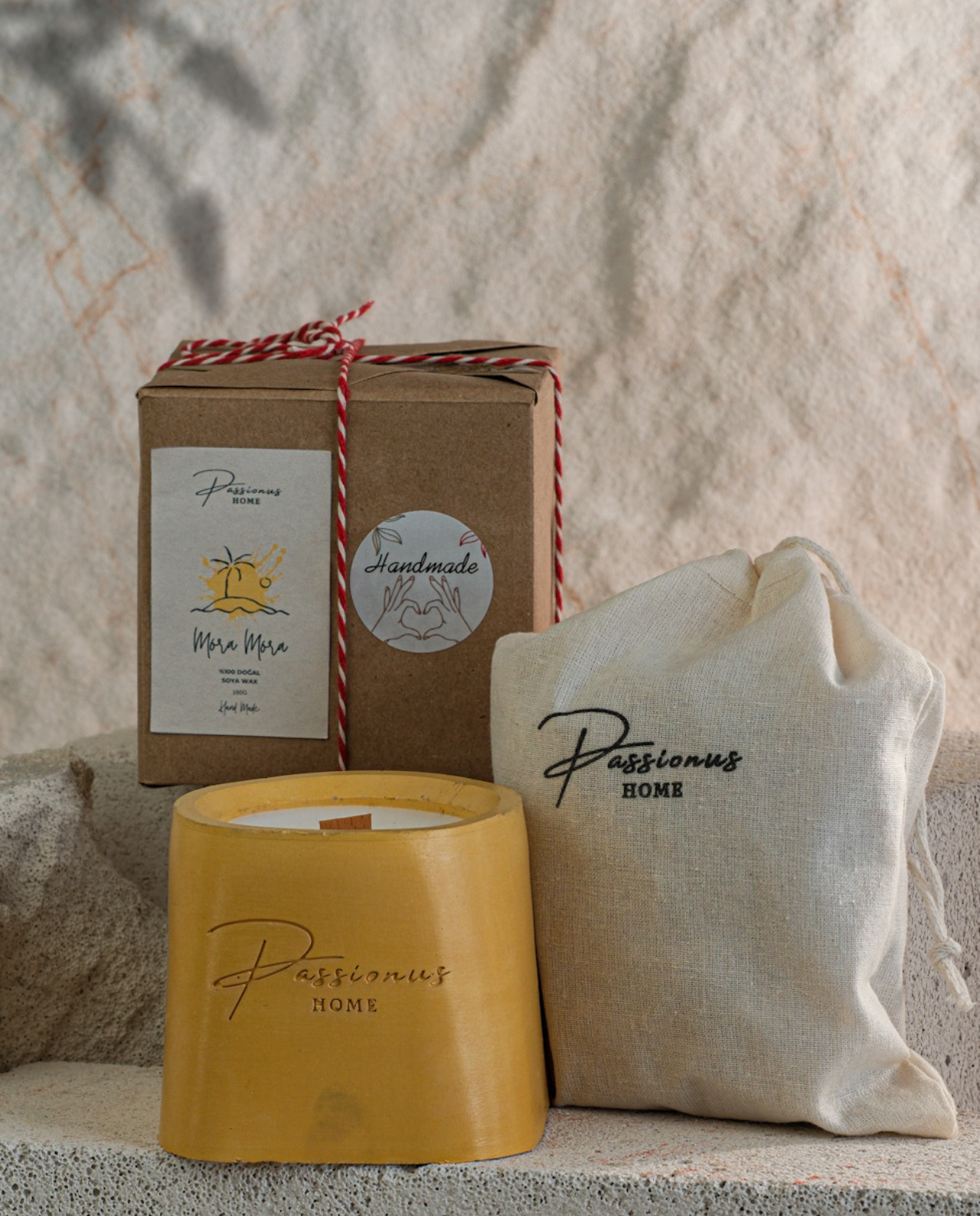 sarı beton kokulu mum geniş yüzey alarga paketleme