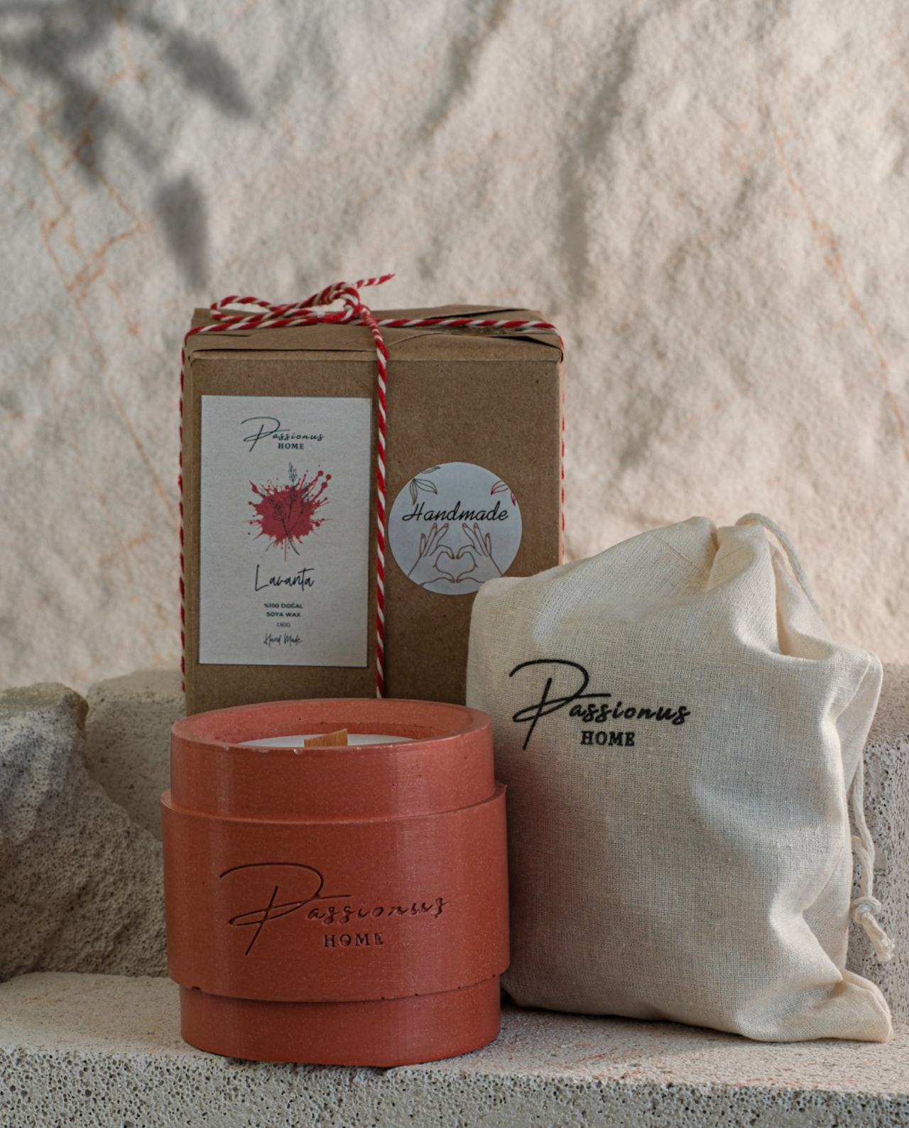 kırmızı beton kokulu mum kemerli cenova paketleme