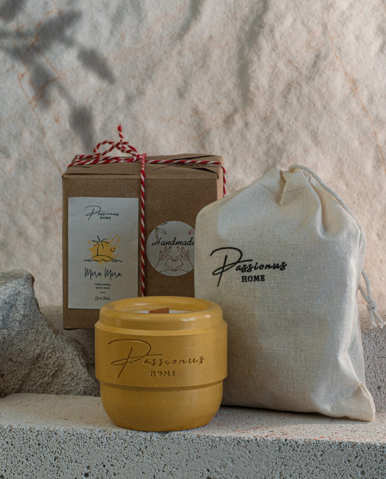 sarı beton kokulu mum kemerli alesta paketleme