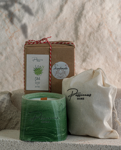 yeşil beton kokulu mum geniş yüzey alarga paketleme