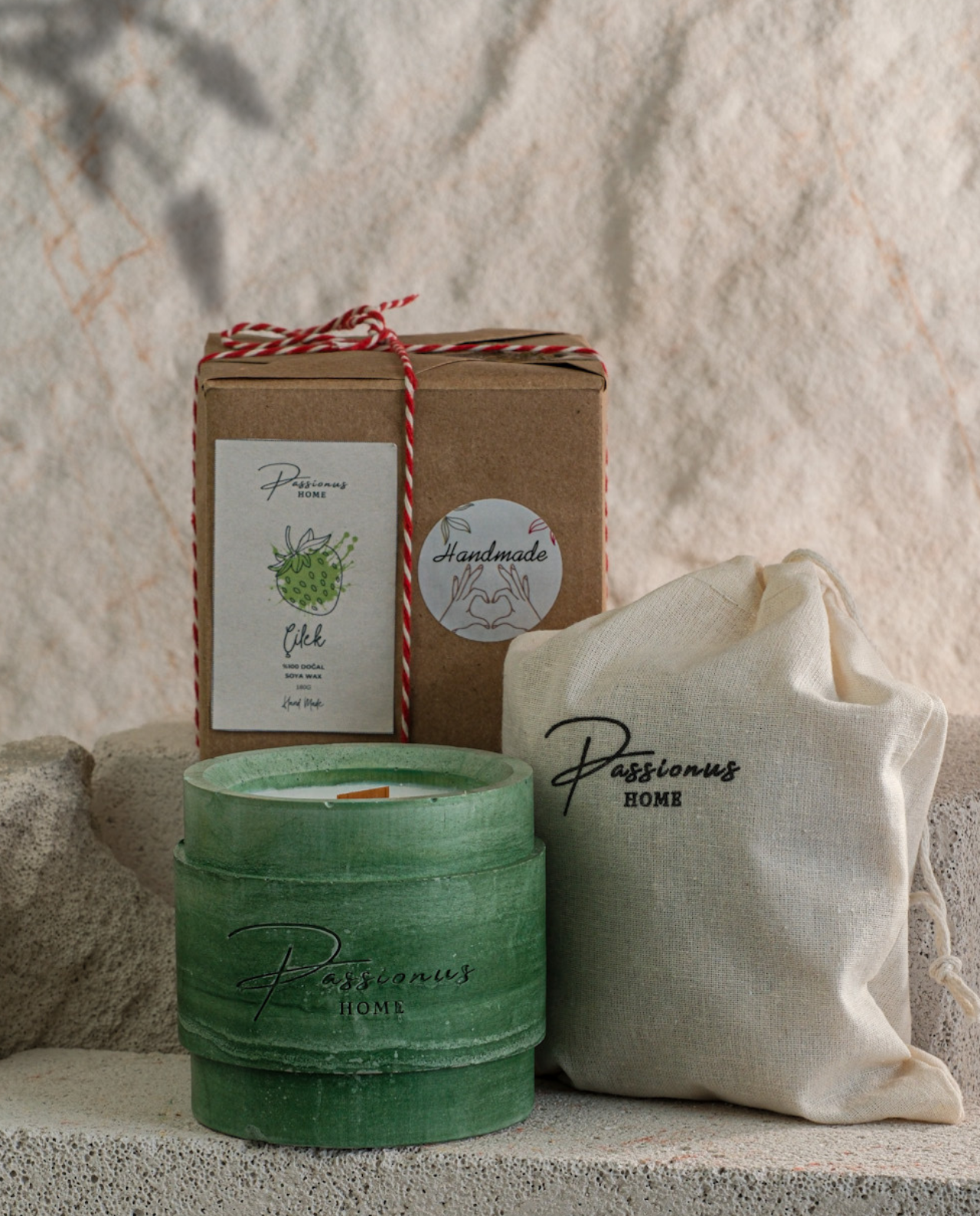 yeşil beton kokulu mum kemerli cenova paketleme