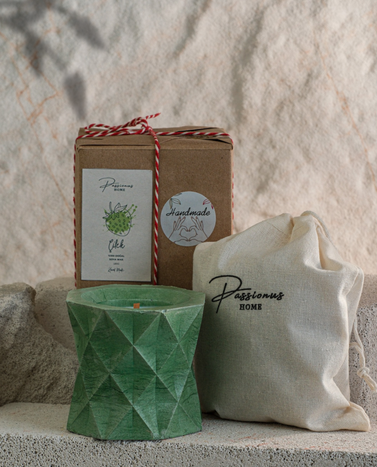 yeşil beton kokulu mum baklava difana paketleme