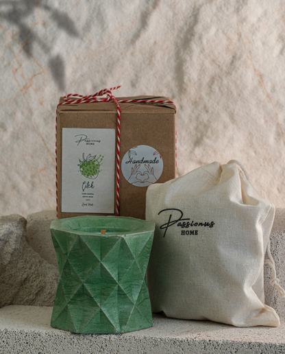 yeşil beton kokulu mum baklava difana paketleme