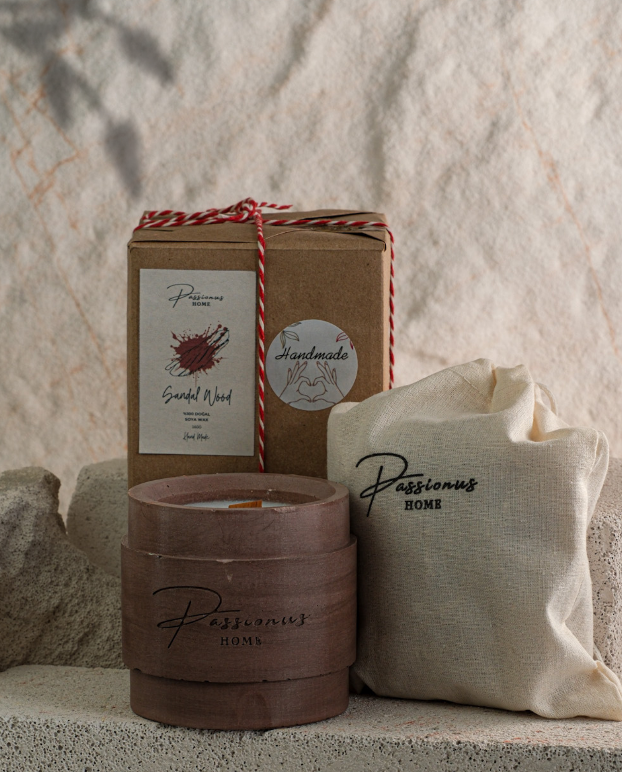 koyu kahve beton kokulu mum kemerli cenova paketleme