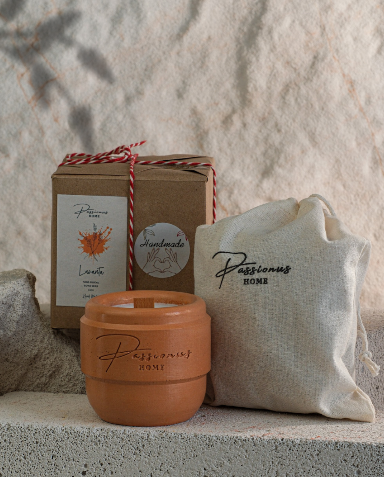 turuncu beton kokulu mum kemerli alesta paketleme