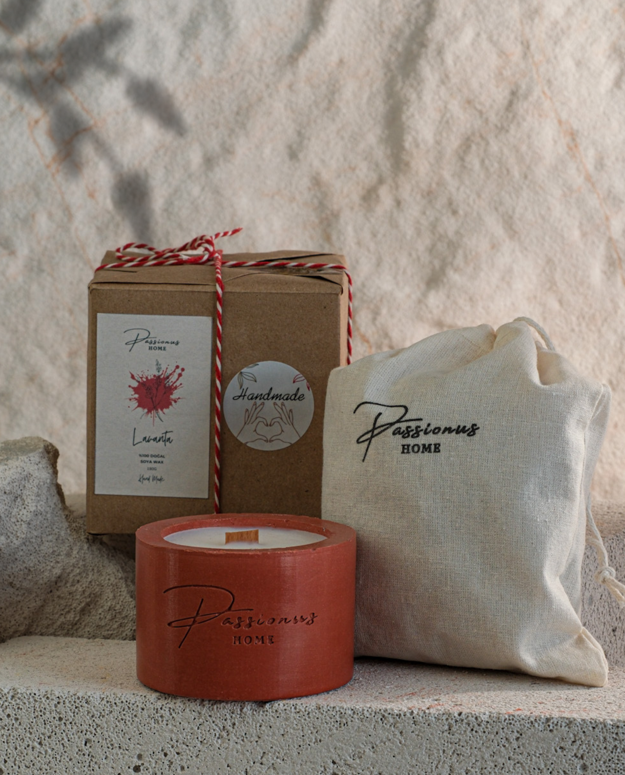 kırmızı beton kokulu mum silindir anele paketleme