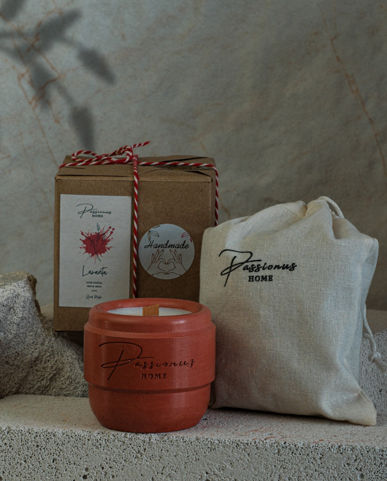 kırmızı beton kokulu mum kemerli alesta paketleme