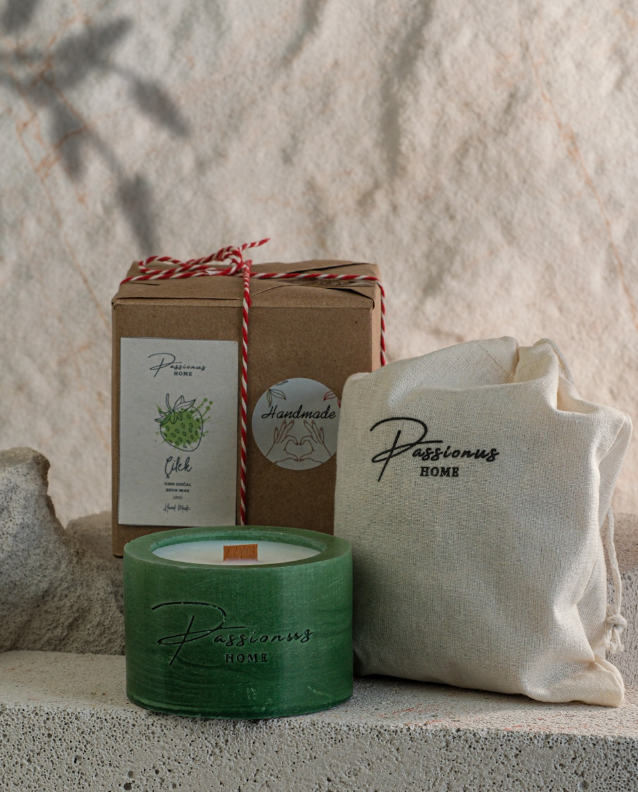 yeşil beton kokulu mum silindir anele paketleme